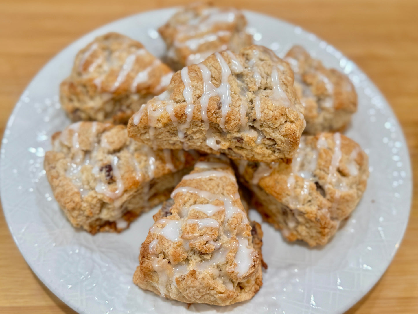 Butter pecan scones on decorative plate 