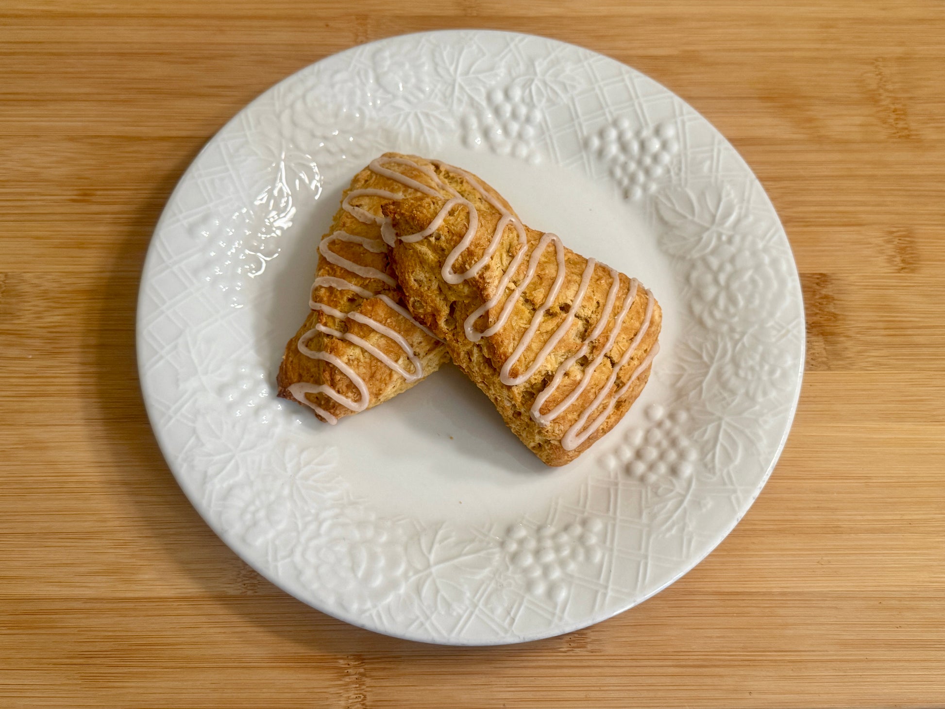 two pumpkin spice scones with cinnamon glaze in alabaster, alabama